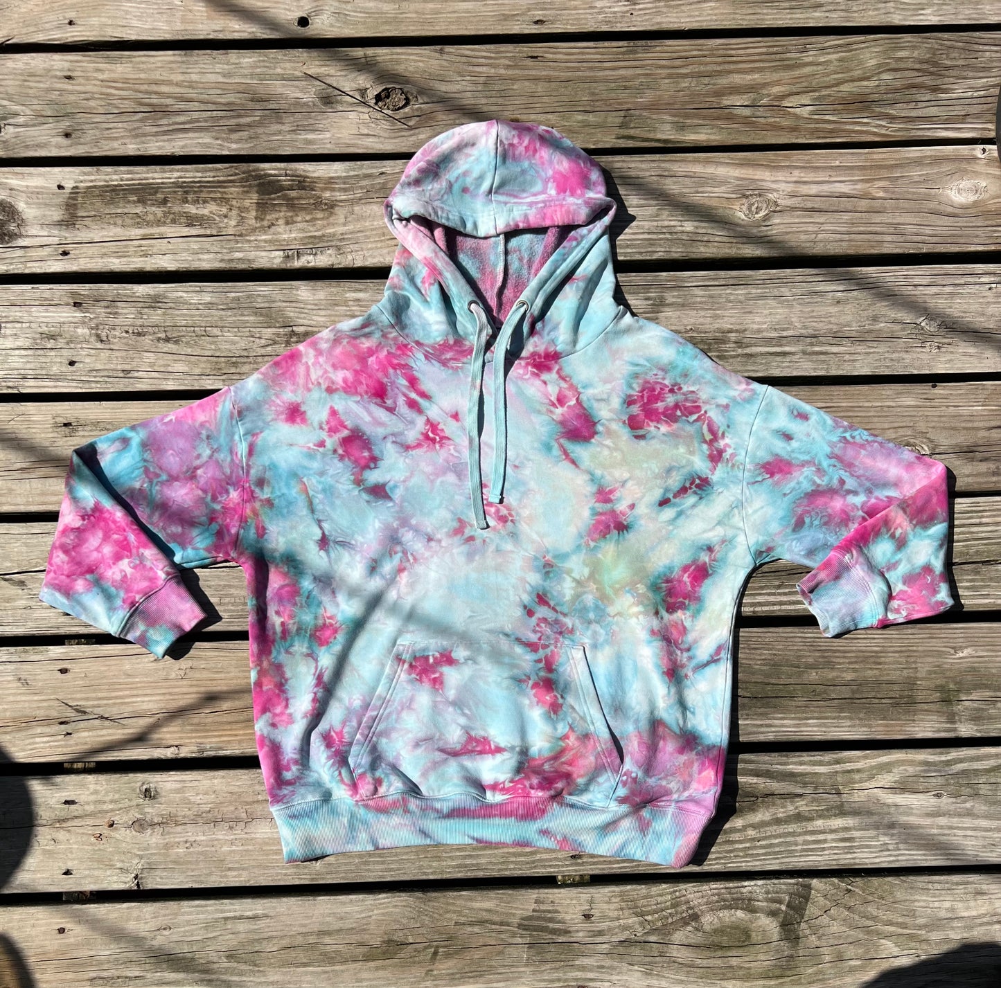 XLarge One-of-a-Kind Ice Dye Blue and Pink Hoodie