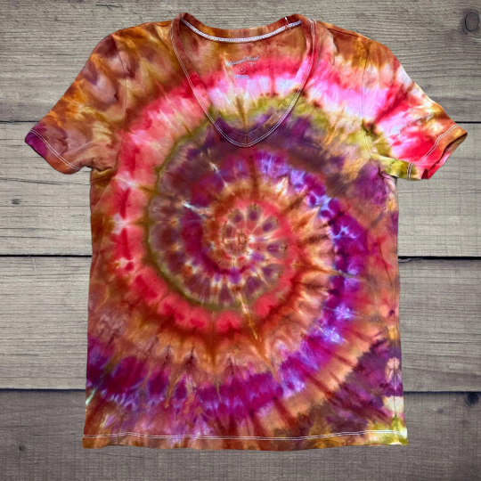 Small Bright Autumn Ice Dye V-Neck Tee Size Small