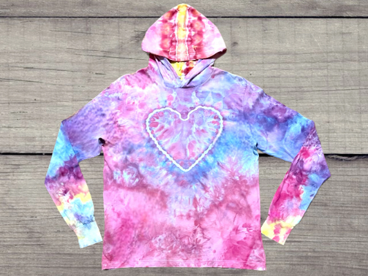 Pink Heart Ice Dye Jersey Long Sleeve Shirt with Hood